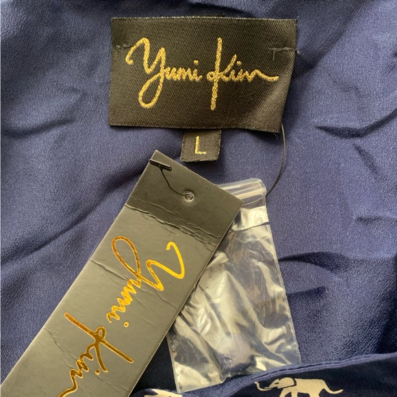 Yumi Kim Revolve Vina Dress Size L Navy Elephant Print Silk Drop Waist - Picture 9 of 11